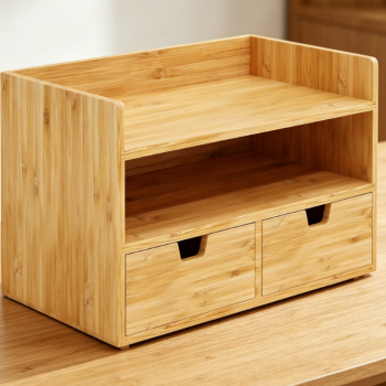 3-Drawer Bamboo Tabletop Storage Cabinet with Top Compartment, No Assembly Home Office Bathroom Sundries Storage Organizer Box