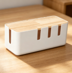 Wooden Lid Cable Management Organizer Box, Multifunctional Wire Cord Hide Storage Case for Desk TV Computer Power Strip USB Hub Wire Arrangement