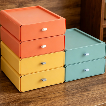 6 Pieces Stackable Plastic Desktop Drawer Organizer, Large Capacity Multi-Color Desk Storage Box for Office School Home Daily Item Arrangement