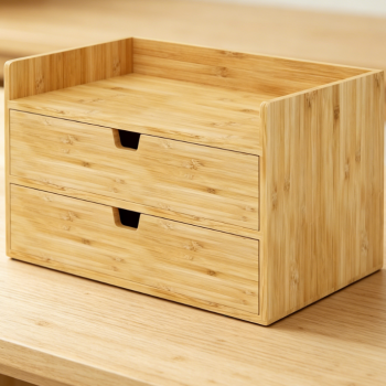 3-Tier Bamboo Desktop Storage Organizer with 2 Drawers, No-Assembly Multifunctional Tabletop Box for Home Office Makeup Daily Supplies
