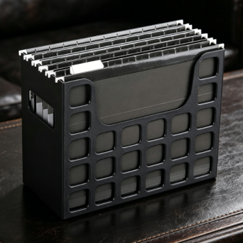Black Portable Letter Size Hanging File Organizer Box, Side Handle Document Storage Case