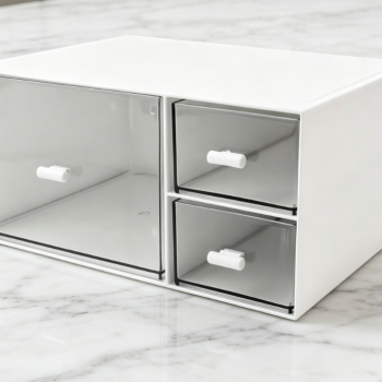 White 3-Grid Stackable Desktop Drawer Organizer, Space-Saving Storage Drawer for Office Sundries Makeup Bathroom Daily Accessories