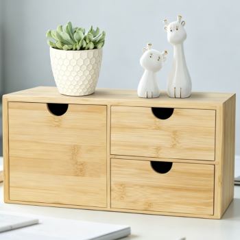 3-Drawer Bamboo Tabletop Storage Box, Multifunctional Desktop Organizer for Bills, Home Office & Countertop Daily Supplies