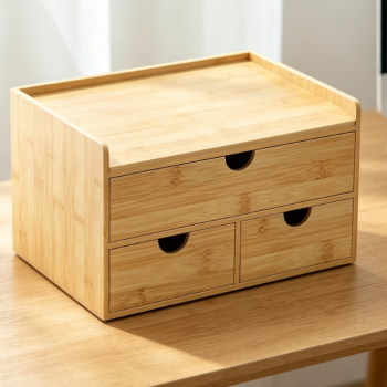 No Assembly 3-Drawer Bamboo Desktop Storage Drawer, Wooden Mail Organizer Box for Office Home Bathroom Vanity Dresser Top