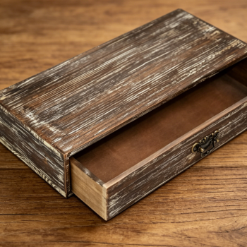 Vintage Dark Brown Wooden Desk Drawer Organizer, Farmhouse Style Tabletop Storage Case for Office School Supplies Makeup & Household Toiletries