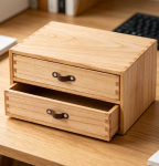 2-Drawer Natural Wooden Desktop Organizer, Tabletop Storage Chest for Office Documents Paper Jewelry Kitchen Counter Sundries