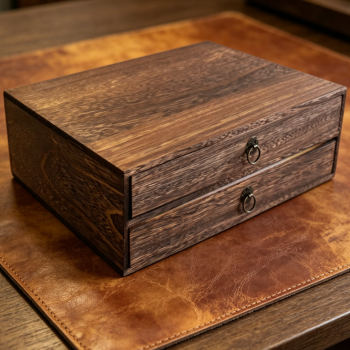 Carbonized Wooden 2-Drawer Desktop Cabinet, A4 Paper File Storage Box Home Office Workspace Tabletop Paper Organizer Holder