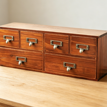 Retro Brown 6-Drawer Slim Wooden Desktop Organizer, Classic Tabletop Storage Cabinet for Office Study Desk Daily Item Arrangement