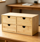 4-Drawer Bamboo Desk Storage Drawer, Easy-Install Tabletop Organizer Box for Office Home Bathroom Toiletries & Daily Supplies