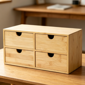 4-Drawer Bamboo Desk Storage Drawer, Easy-Install Tabletop Organizer Box for Office Home Bathroom Toiletries & Daily Supplies