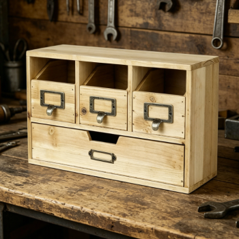 4-Drawer Vintage Natural Wood Apothecary Cabinet, Tabletop Storage Organizer for Cards Jewelry Makeup Crafts Tools Home Office Supplies