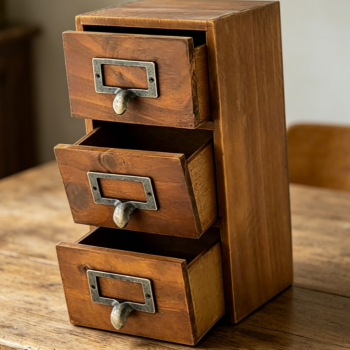 2-Pack Mini Retro 3-Drawer Desktop Organizer, Rustic Label Holder Card Catalog Box Desktop Small Item Storage Chest