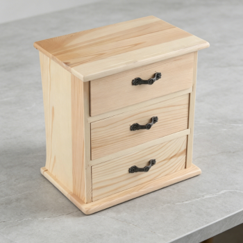Unfinished 3-Drawer Wooden Desktop Chest with Handle, Small Wood Storage Cabinet for Office Jewelry Crafts Home Ornaments
