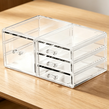 4-Drawer Clear Acrylic Stackable Storage Drawers, Multifunctional Plastic Desktop Organizer Box for Makeup Skincare Crafts Beauty Supplies Home Desk Storage