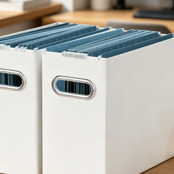 2Pcs White Collapsible Cardboard File Storage Box, Portable Letter Size Hanging File Organizer Folder with Handle for Document Sorting
