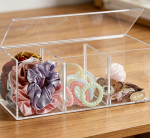 3-Grid Clear Acrylic Storage Box with Lid, Divided Jewelry Cosmetic Display Case, Multifunctional Desktop Organizer for Hair Accessories Candy Daily Sundries