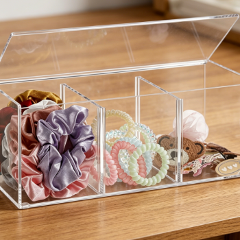 3-Grid Clear Acrylic Storage Box with Lid, Divided Jewelry Cosmetic Display Case, Multifunctional Desktop Organizer for Hair Accessories Candy Daily Sundries