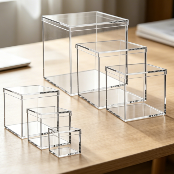 6 Pack Clear Square Acrylic Storage Cubes with Lid, Multi-size Transparent Container Box for Figures Cosmetics Jewelry Collectibles