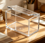 6 Pack Small Clear Acrylic Storage Box with Hinged Lid, Portable Transparent Organizer Case for Jewelry Cotton Puffs Crafts Desk Makeup Supplies
