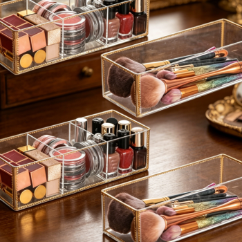 4 Sets Clear Acrylic Countertop Organizer Set, Multifunctional Drawer Storage Rack for Makeup Cosmetics Desktop and Bathroom Space Arrangement