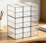 9 Sets Combined 18-Grid Clear Acrylic Drawer Organizer, Stackable Transparent Storage Bins for Stationery Pens Crafts Glasses Office Home Use