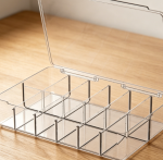 12-Grid Clear Acrylic Makeup Organizer with Cover, Dustproof Cosmetic Jewelry Sorting Box for Vanity Countertop and Desktop Storage