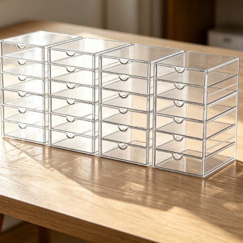 4 Sets 24-Drawer Clear Acrylic Storage Organizer, Dustproof Stackable Drawer Box for Makeup Jewelry Pens Desktop Bathroom Bedroom Countertop Storage