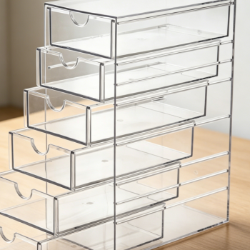 6 Pull-out Drawers Clear Plastic Desktop Organizer Box, Compact Transparent Storage Cabinet for Vanity Bathroom Pantry Closet Office Tidying