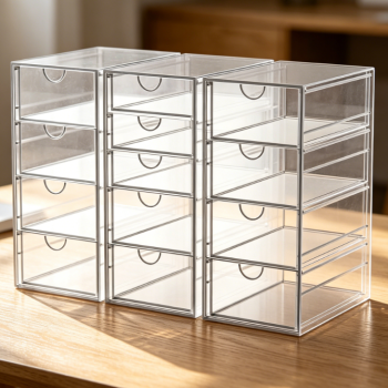 13-Drawer Clear Acrylic Desktop Storage Organizer, Multifunctional Drawer Type Storage Cube Box for Office Supplies Cosmetics Bathroom Household Sorting