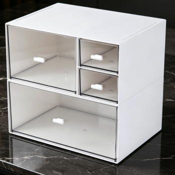 White 4-Drawer Desktop Storage Organizer, Multifunctional Cosmetic Makeup Organizer Box for Lipstick Nail Polish Jewelry Skincare Bathroom Vanity Use