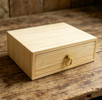 Single-Layer Natural Wood Desk Drawer Organizer, Metal Handle Wooden Tabletop Storage Box for Home Office Jewelry Crafts Countertop Decor