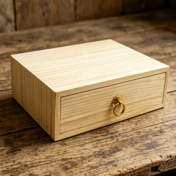 Single-Layer Natural Wood Desk Drawer Organizer, Metal Handle Wooden Tabletop Storage Box for Home Office Jewelry Crafts Countertop Decor